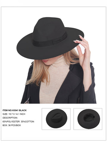 H3041 Black Fedora Felt Bow Hat