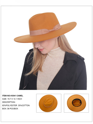 H3041 Camel Fedora Felt Bow Hat