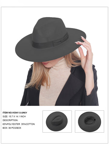 H3041 Dark Grey Fedora Felt Bow Hat