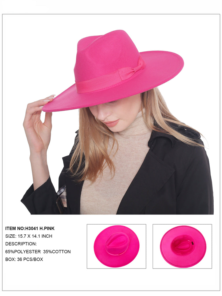 H3041 Hot Pink Fedora Felt Bow Hat