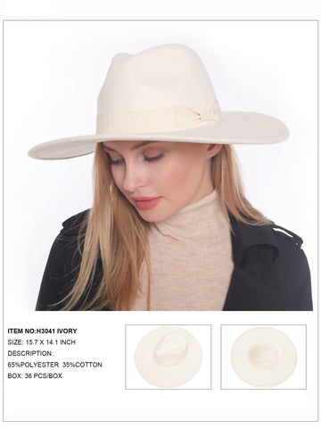 H3041 Ivory Fedora Felt Bow Hat