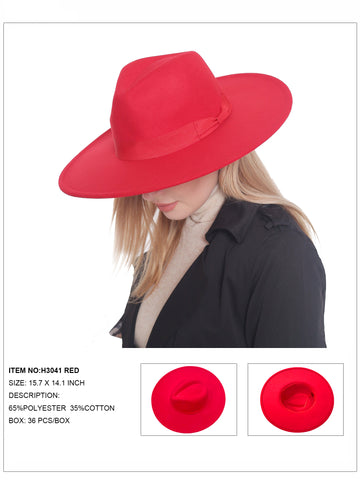 H3041 Red Fedora Felt Bow Hat