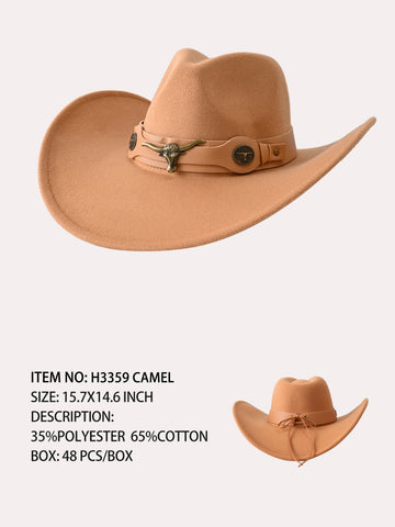 H3359 Camel Western Cowboy Bull Band Hat