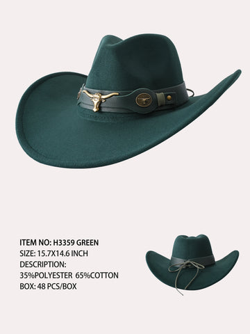 H3359 Green Western Cowboy Bull Band Hat