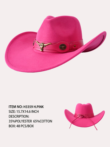 H3359 Hot Pink Western Cowboy Bull Band Hat