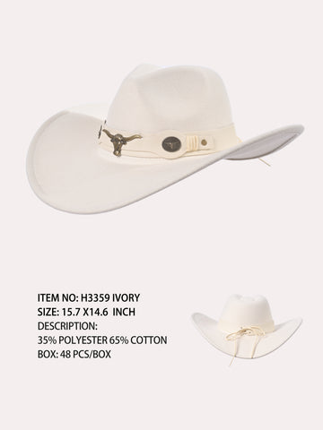 H3359 Ivory Western Cowboy Bull Band Hat