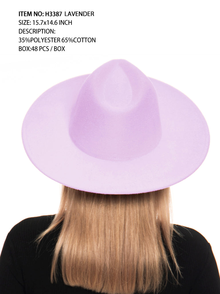 H3387 Lavender Fedora Felt Plain Hat