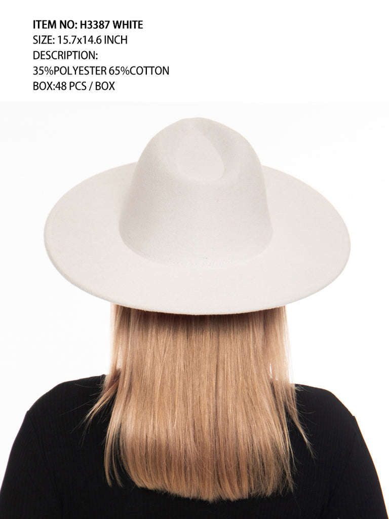 H3387 White Fedora Felt Plain Hat