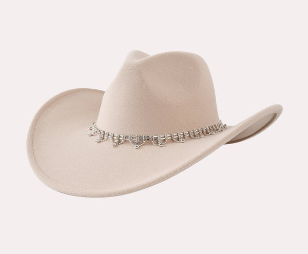 Beige Women Western Hat Rhinestone Band