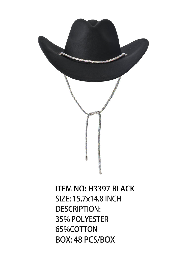 H3397 Black Western Felt Rhinestone String