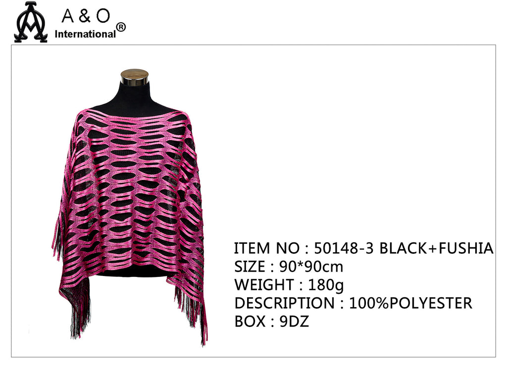 Poncho, 100% Polyester - Black+Fushia