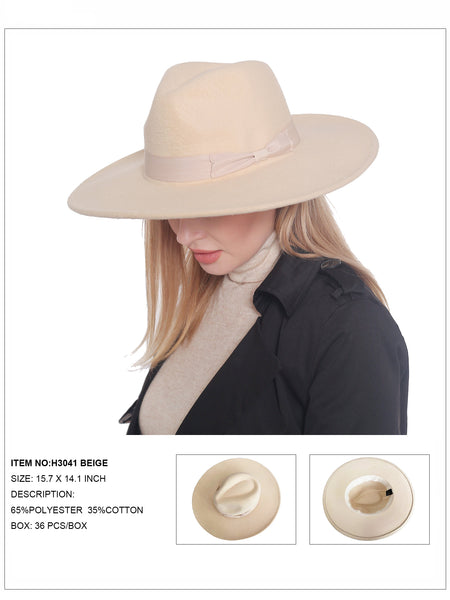 Ribbon Felt Fedora Hat - Beige