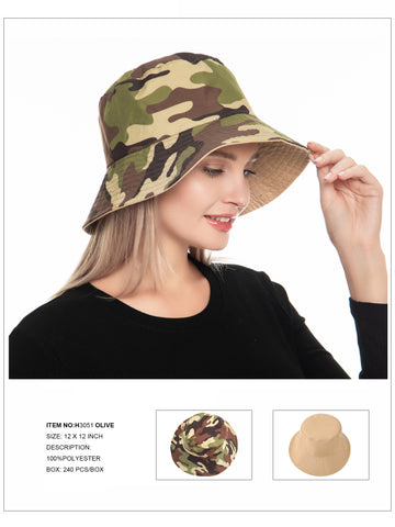 Camouflage Print Bucket Hat-Olive