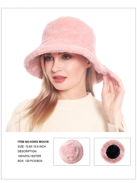 Solid Color Faux Fur Bucket Hat-Mouve