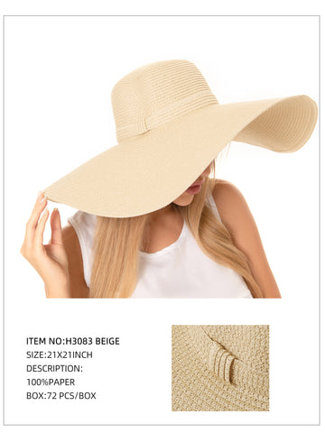 Wide Brim Straw Hat-Beige