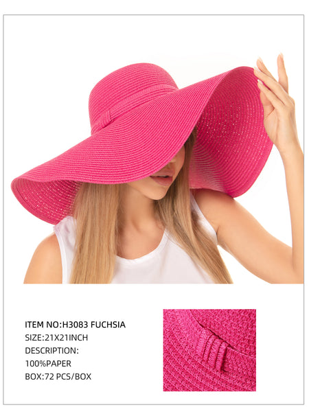 Wide Brim Straw Hat-Fuchsia