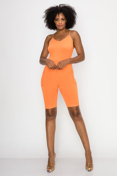 Solid Basic Romper-Orange