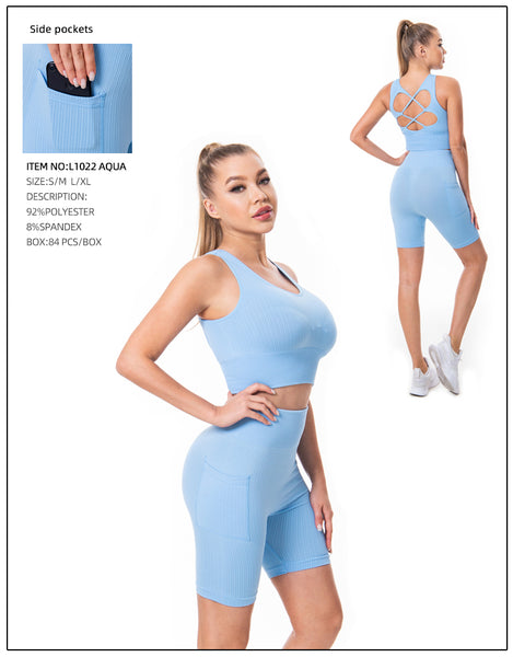 Crop Top & Yoga Pants 2 Pcs Set-Aqua