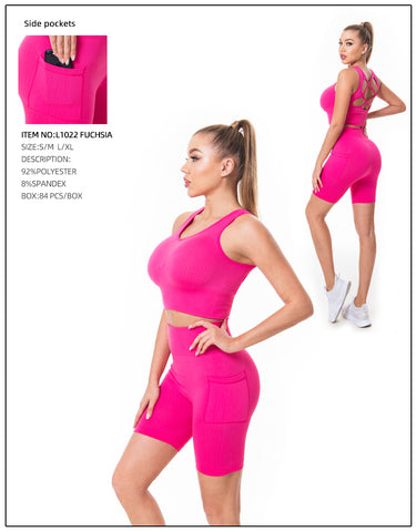 Crop Top & Yoga Pants 2 Pcs Set-Fuchsia