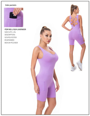 Yoga Pants Romper 2 Pcs Set-Lavender