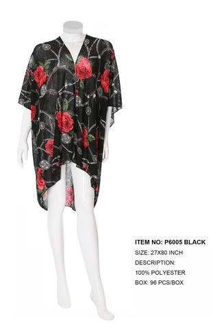 Rose Print Mesh Wrap-Black