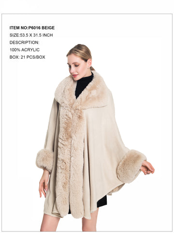 Solid Fur Poncho-Beige