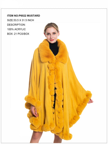 Solid Fur Poncho-Mustard