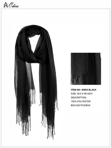 Solid Fringe Scarf-Black