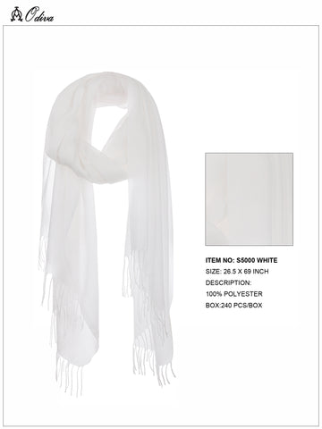 Solid Fringe Scarf-White