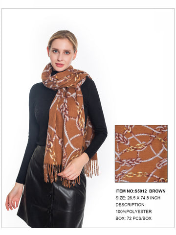 Chain Print Fringe Scarf-Brown